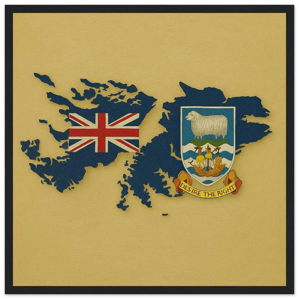 Cadre drapeau îles malouines bois finition décorative