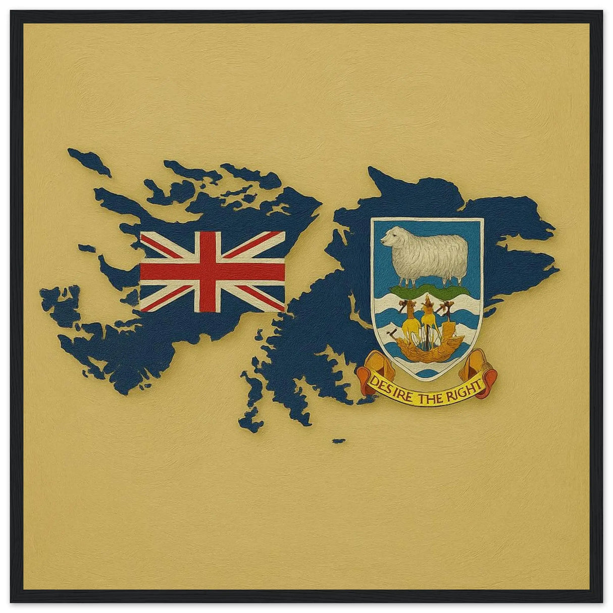 Cadre drapeau îles malouines bois finition décorative