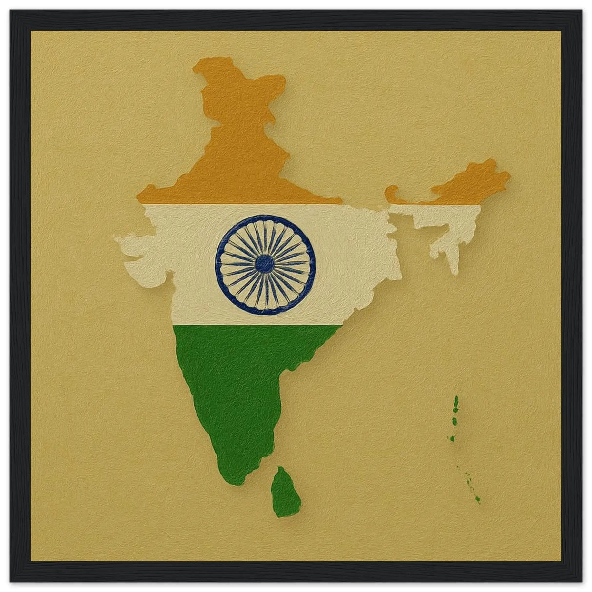 Cadre drapeau inde en bois finition élégante décorative