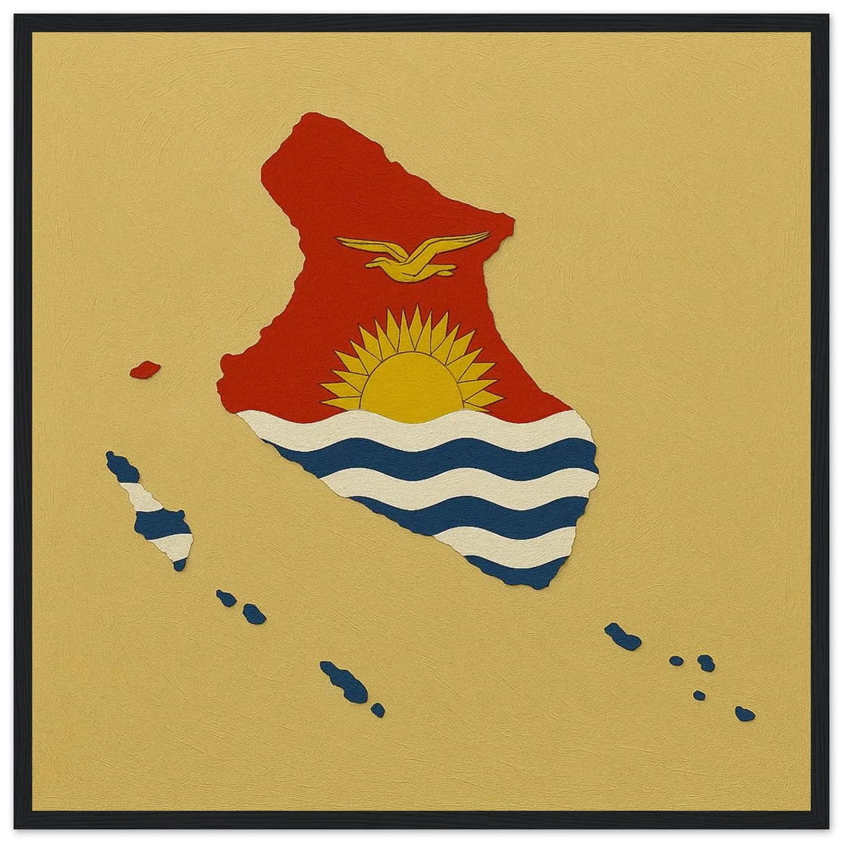 Cadre drapeau kiribati en bois finition décorative