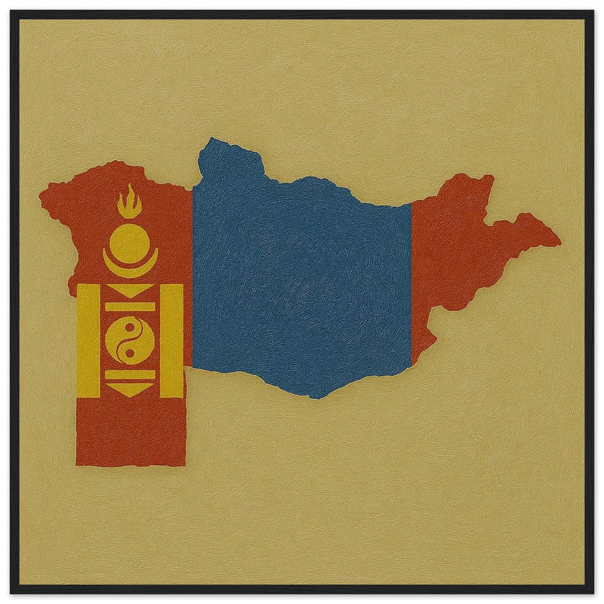 Cadre drapeau mongolie affiché en bois finition élégante