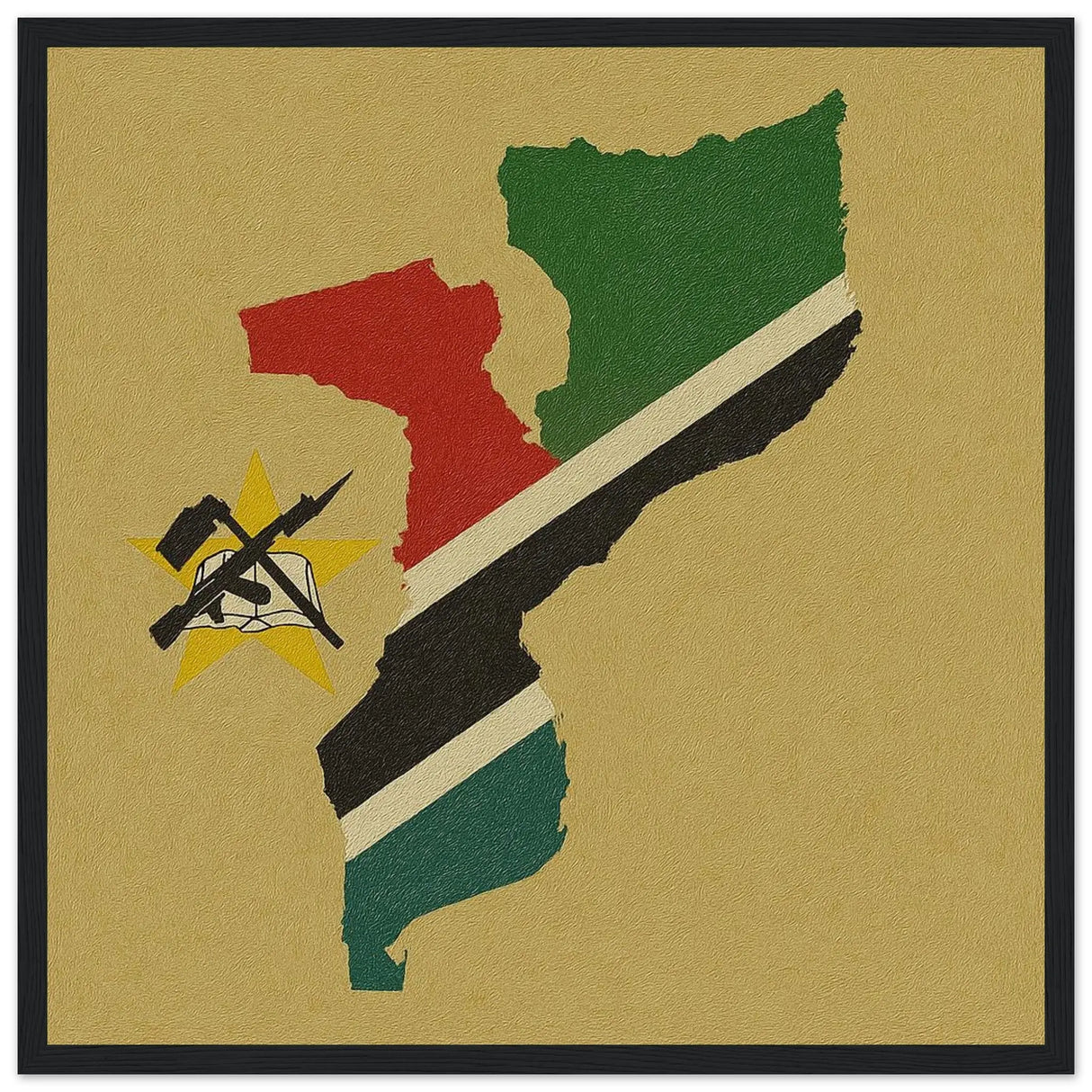 Cadre drapeau mozambique en bois finition décorative