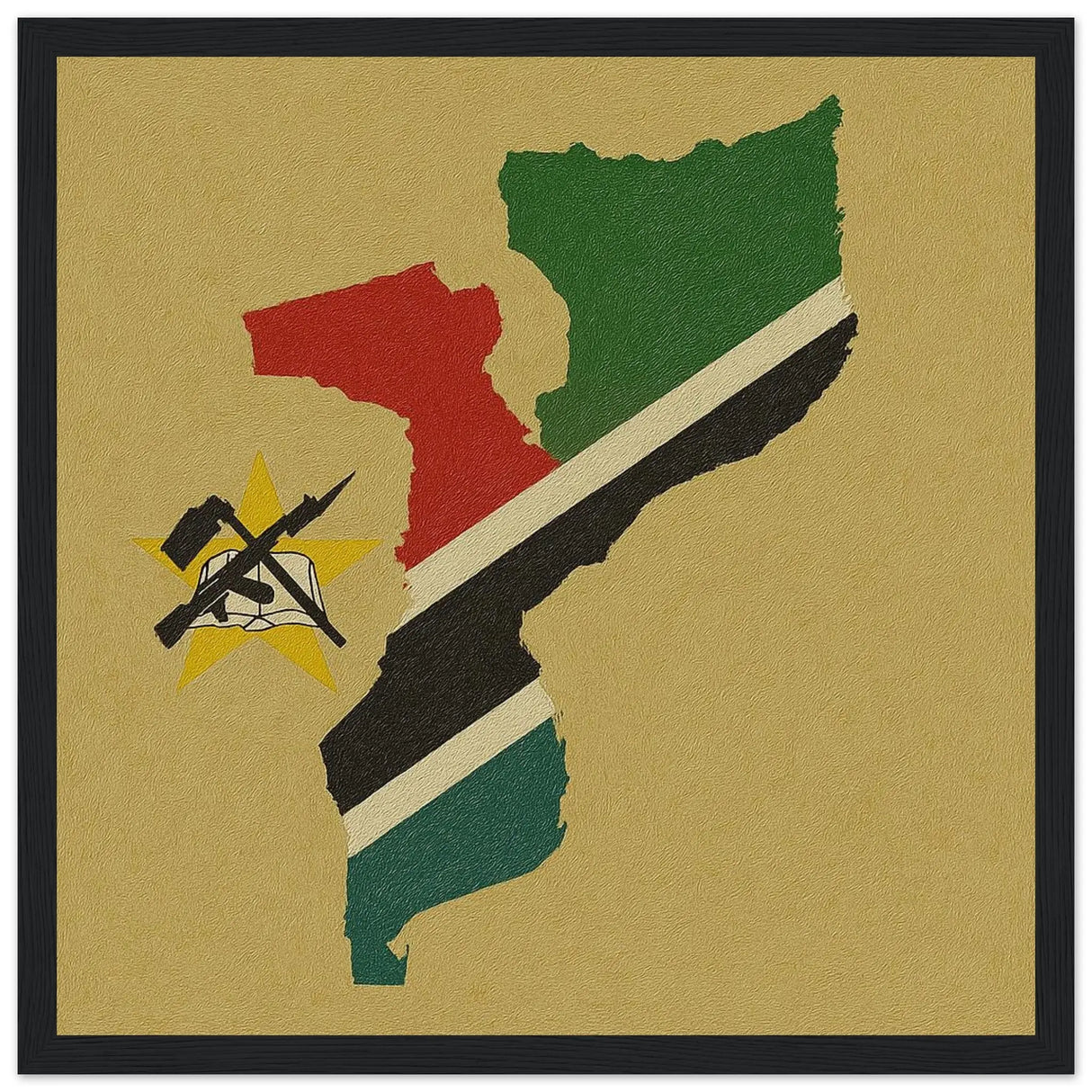 Cadre drapeau mozambique en bois finition décorative