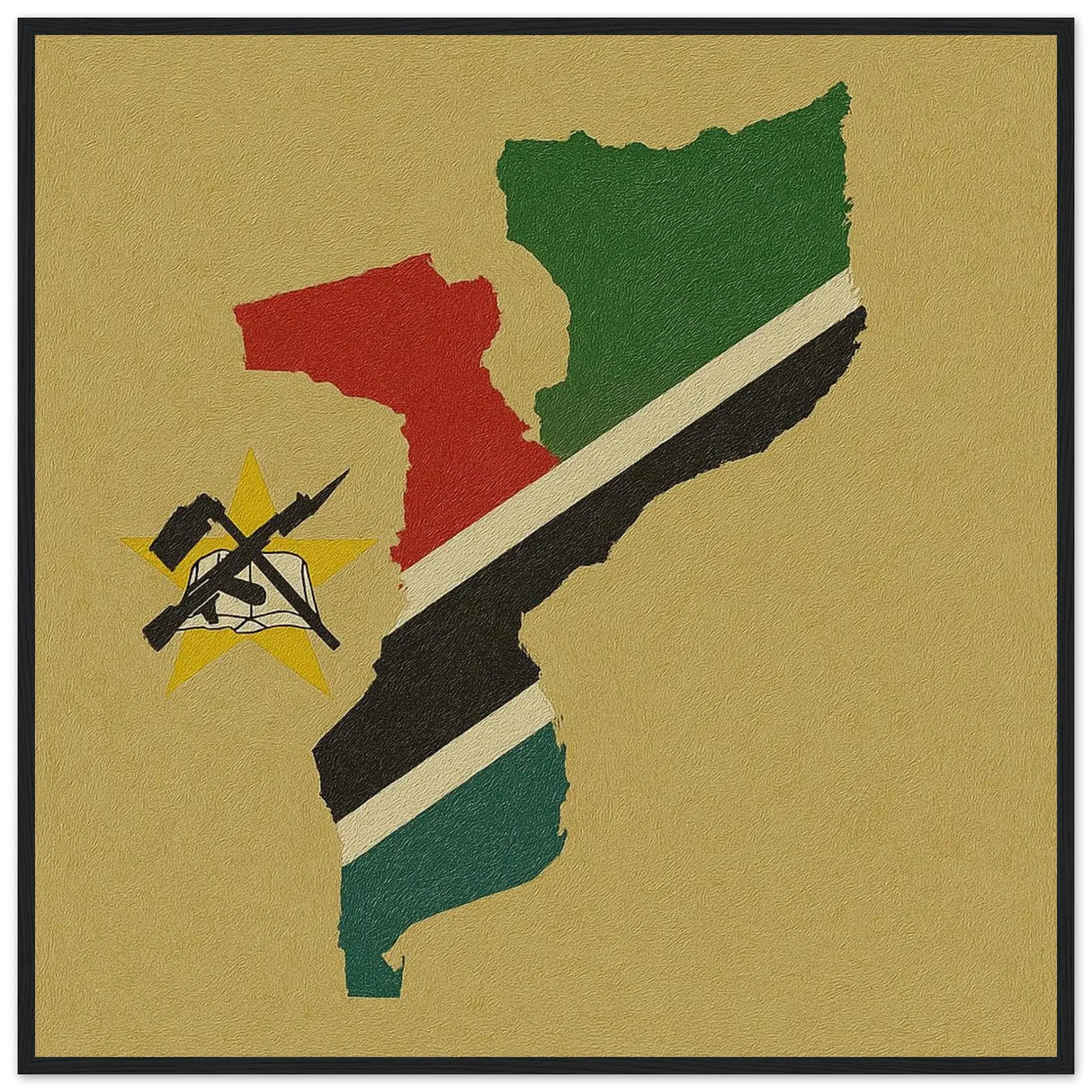 Cadre drapeau mozambique en bois finition décorative