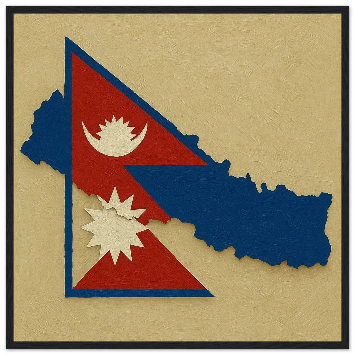 Cadre drapeau népal en bois affiche encadrée décorative