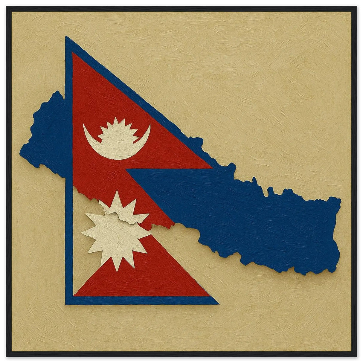 Cadre drapeau népal en bois affiche encadrée décorative
