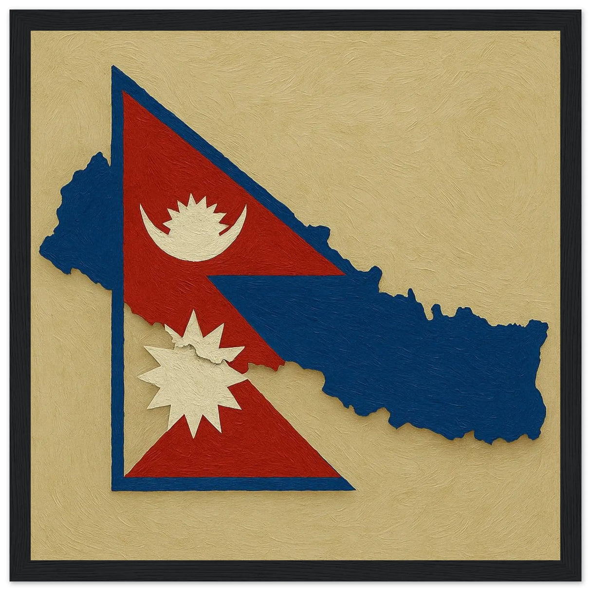 Cadre drapeau népal en bois affiche encadrée décorative