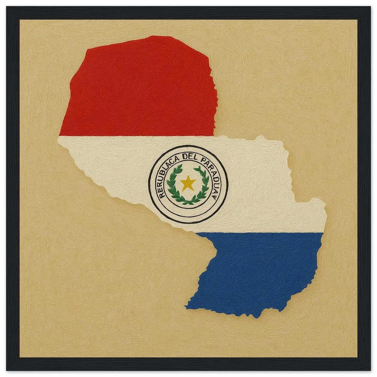 Cadre drapeau paraguay bois finition élégante encadrée