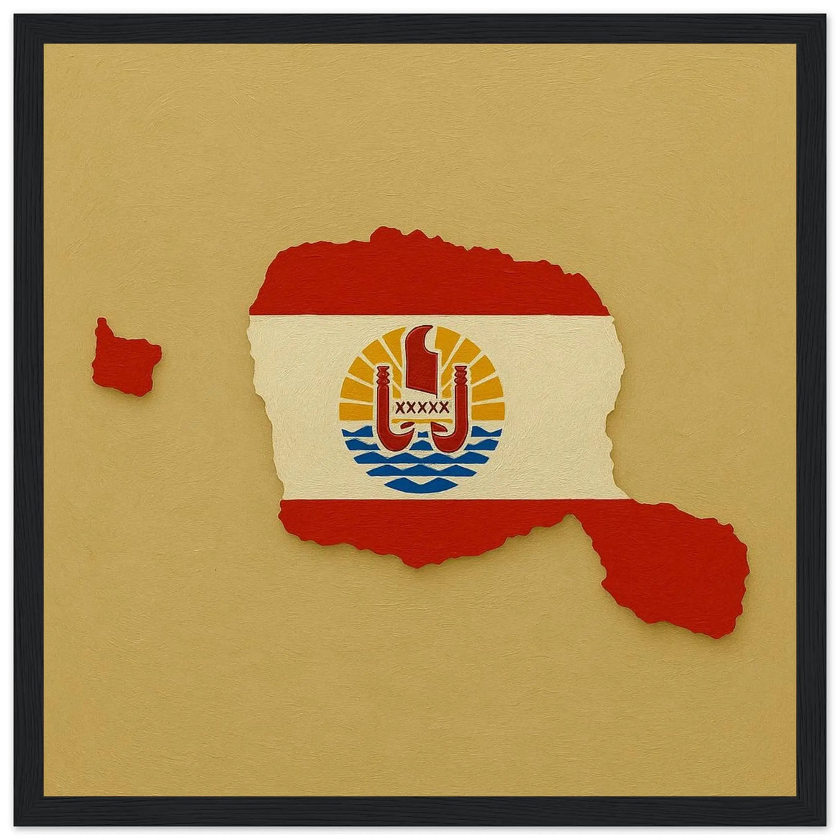 Cadre drapeau polynésie française en bois finition élégante