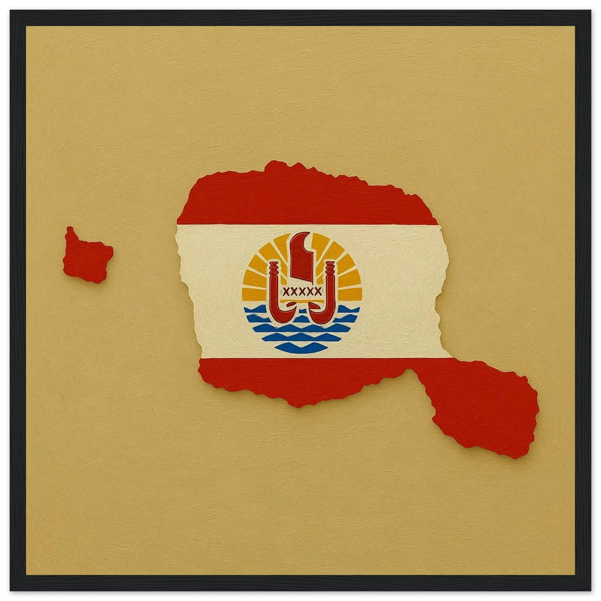 Cadre drapeau polynésie française en bois finition élégante