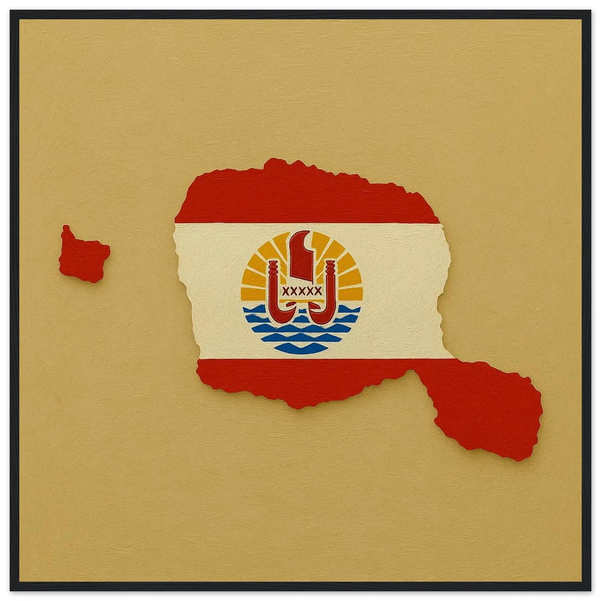 Cadre drapeau polynésie française en bois finition élégante