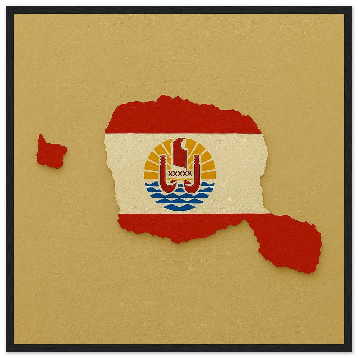 Cadre drapeau polynésie française en bois finition élégante