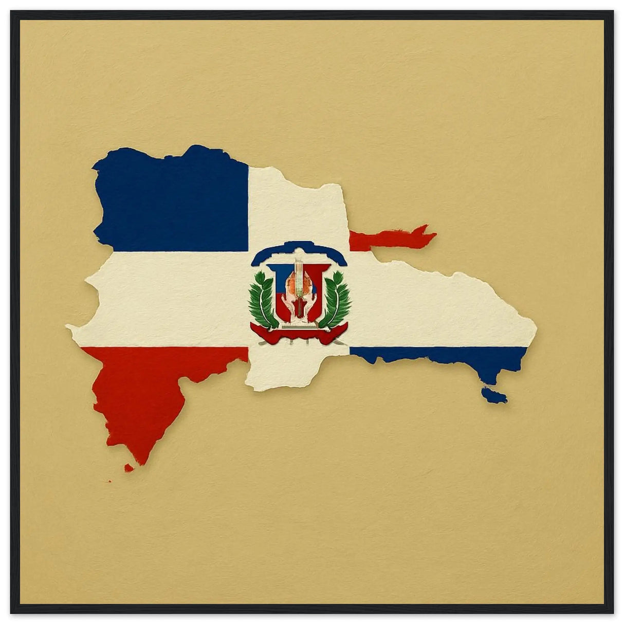 Cadre drapeau république dominicaine bois déco élégant