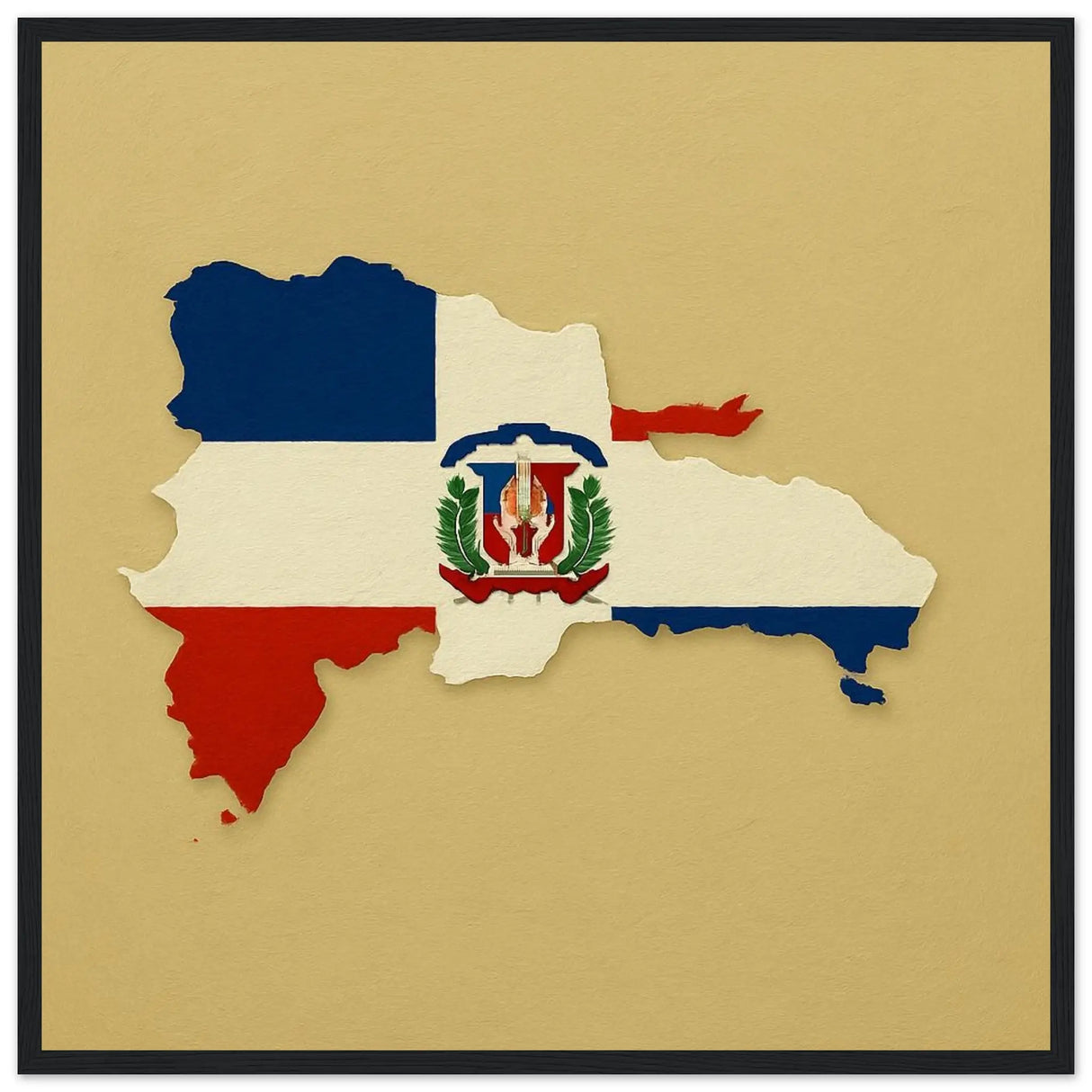 Cadre drapeau république dominicaine bois déco élégant