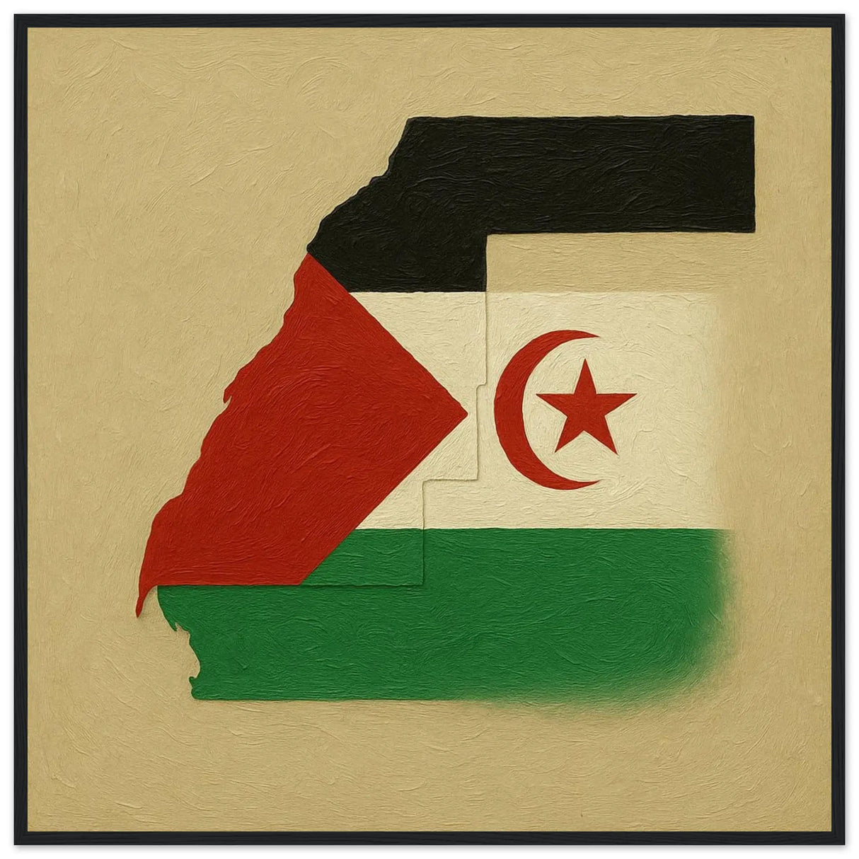 Cadre drapeau sahara occidental bois finition décorative