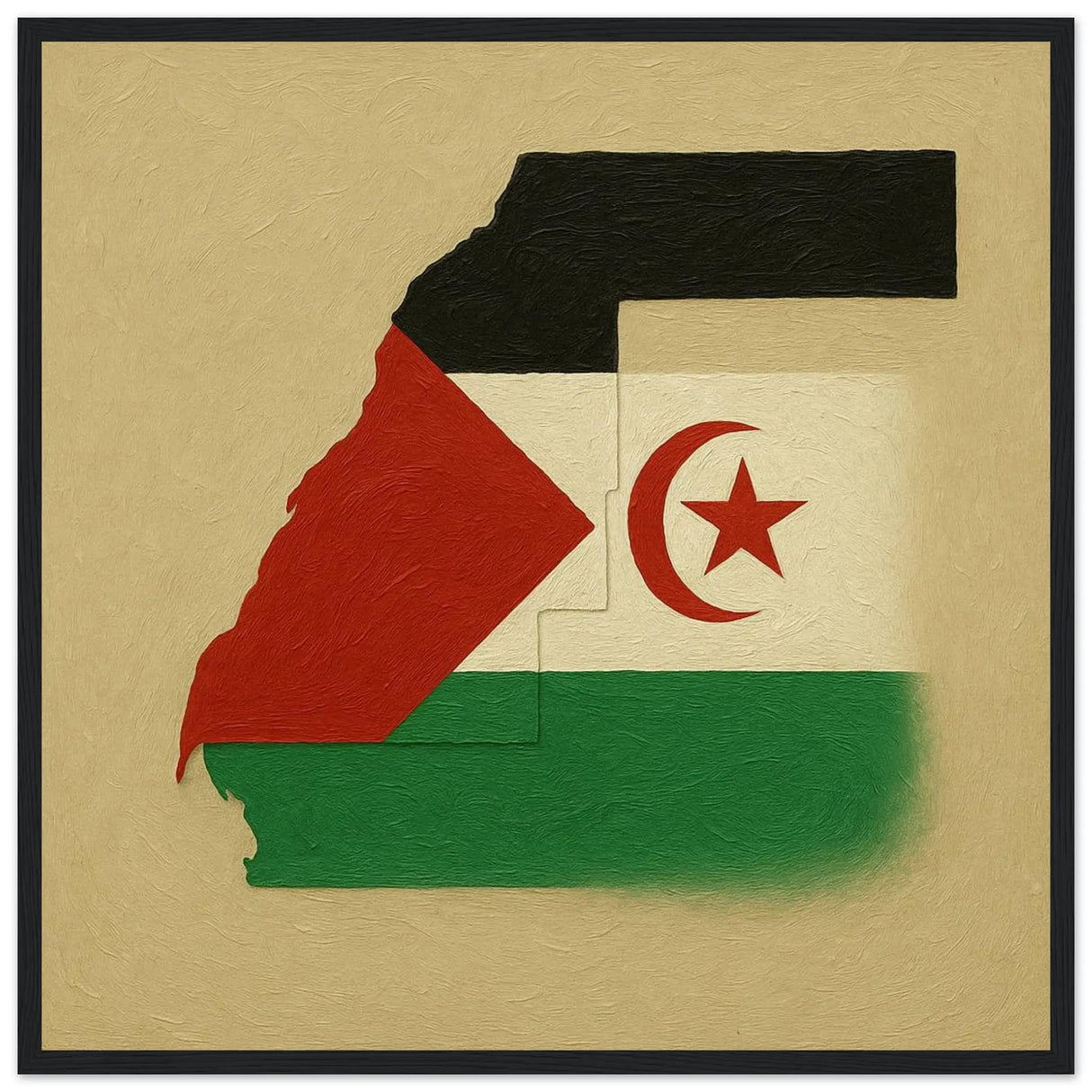 Cadre drapeau sahara occidental bois finition décorative