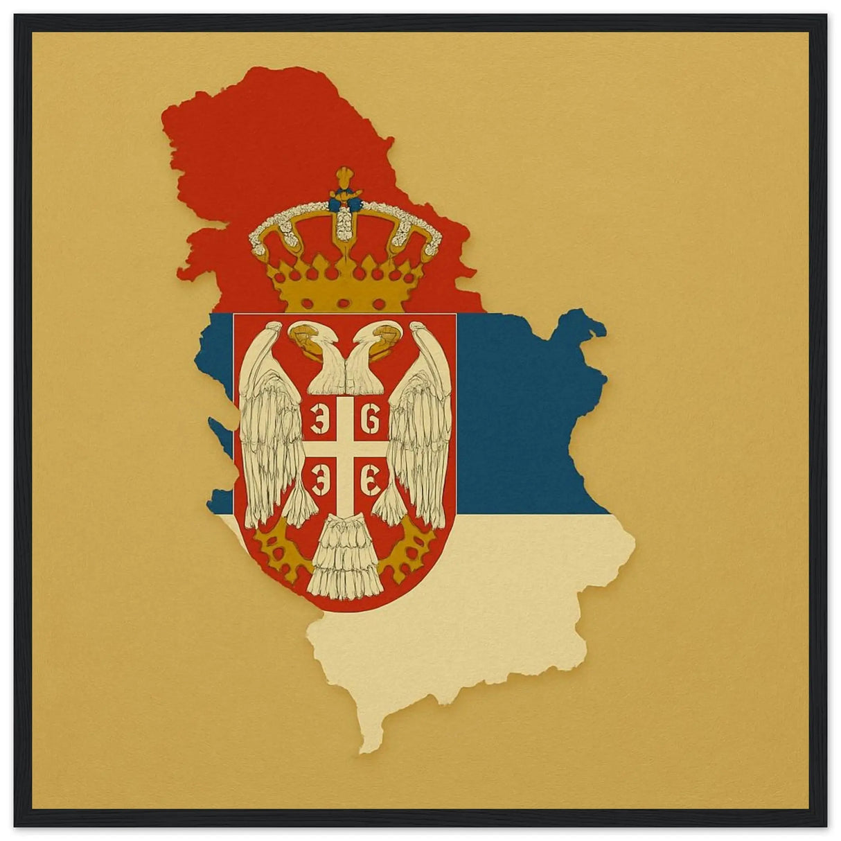 Cadre drapeau serbie bois naturel finition décorative