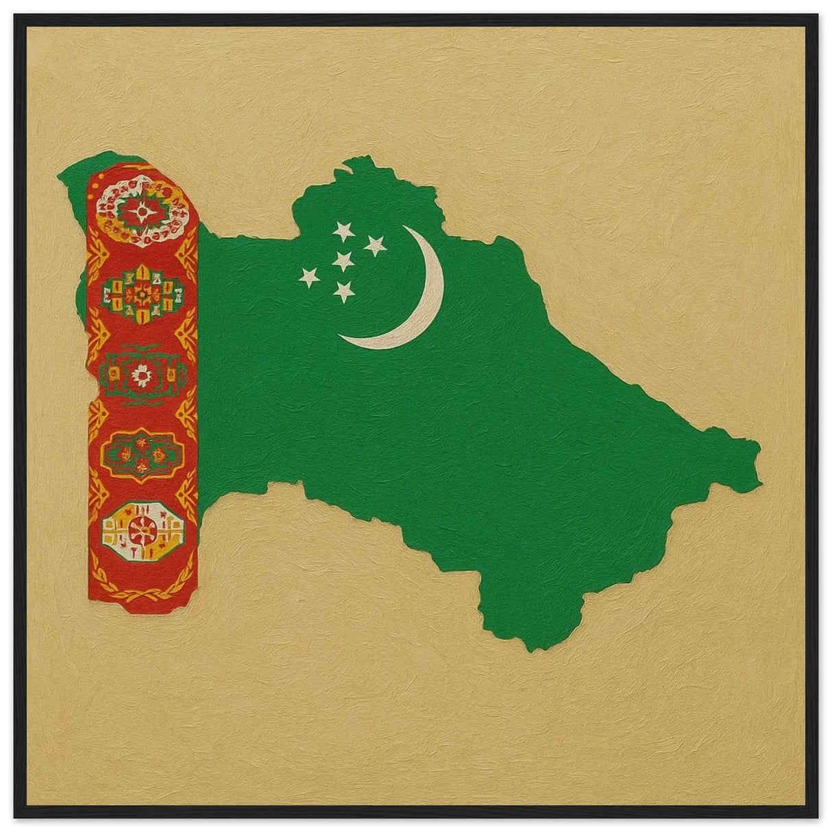 Cadre drapeau turkménistan en bois affiche encadrée déco