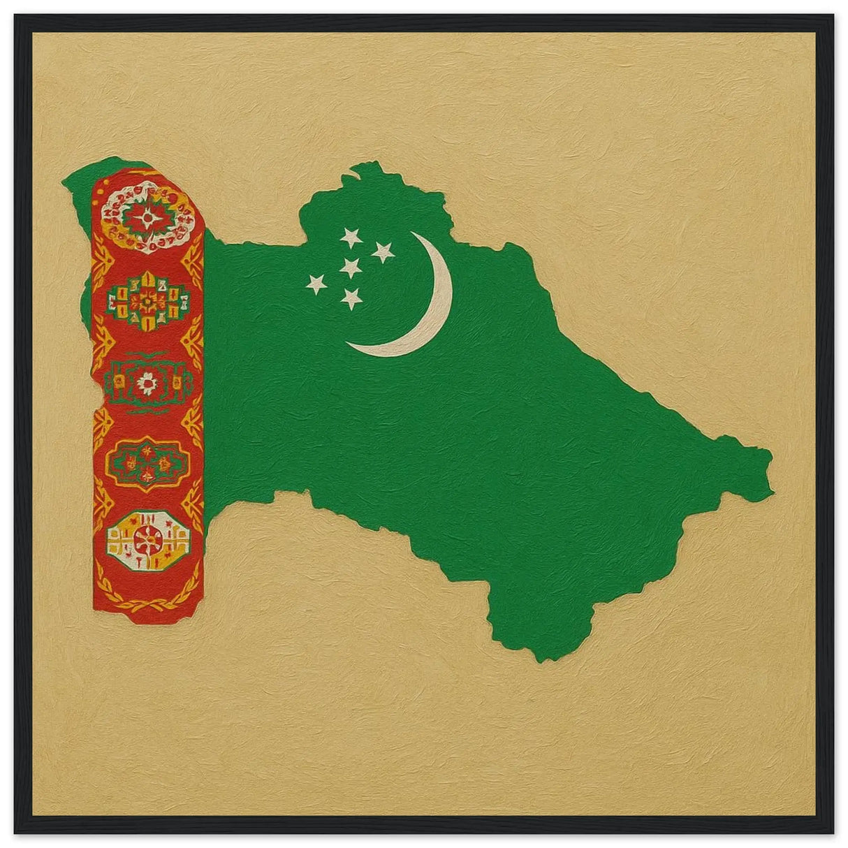 Cadre drapeau turkménistan en bois affiche encadrée déco