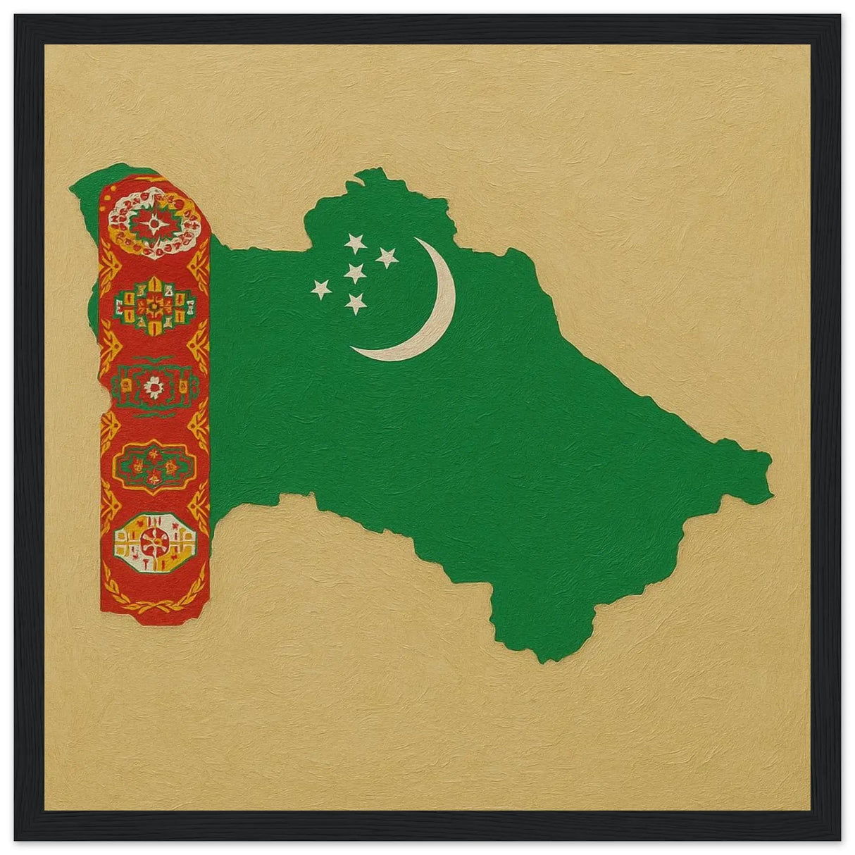 Cadre drapeau turkménistan en bois affiche encadrée déco