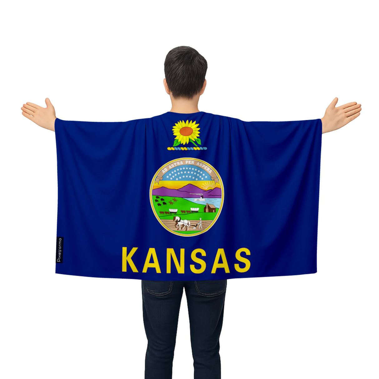 Cape drapeau kansas polyester léger à enfiler événements sportifs
