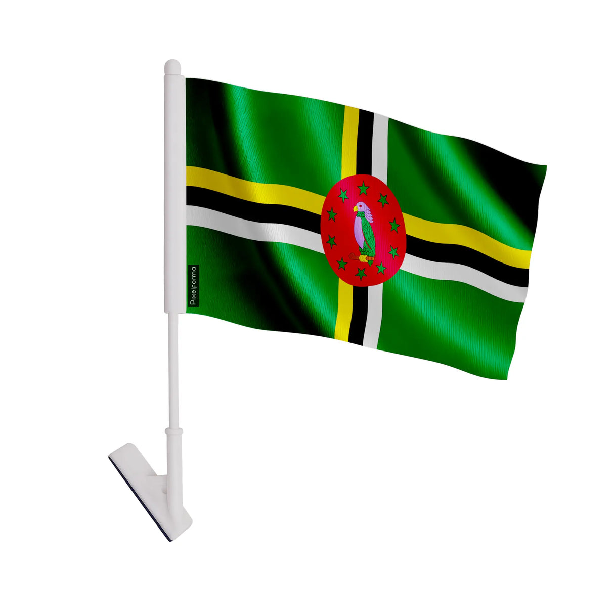 Drapeau adhésif dominique polyester souple facile à coller