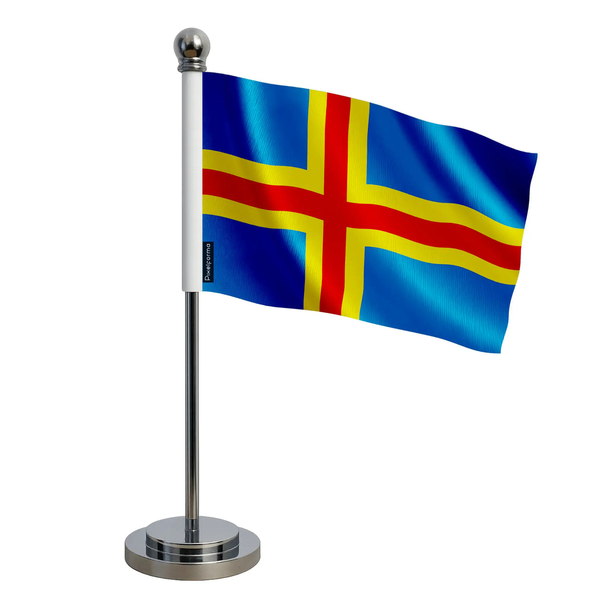 Drapeau bureau åland polyester avec socle acier inoxydable