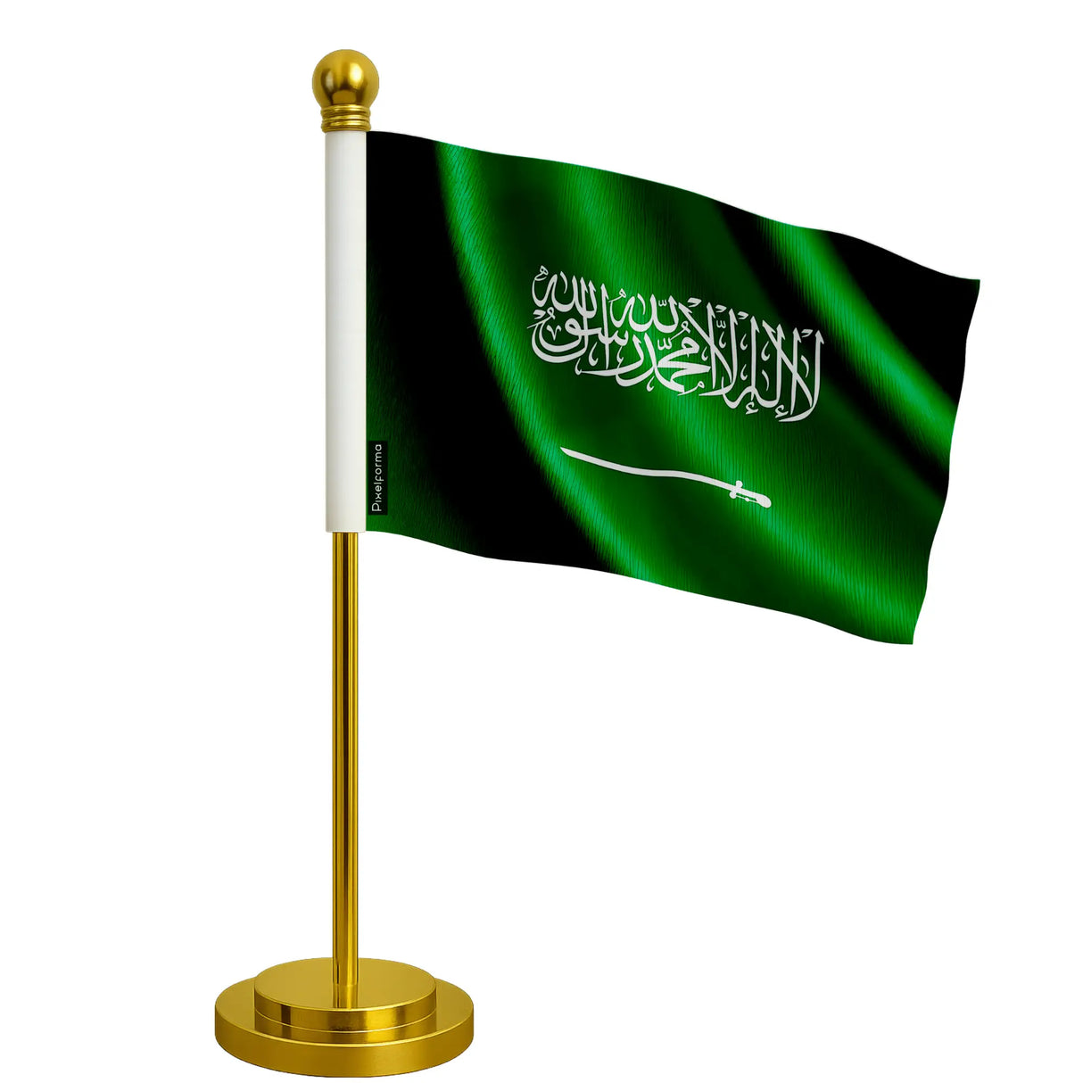 Drapeau bureau arabie saoudite polyester socle acier inoxydable