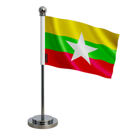 Drapeau bureau birmanie polyester avec socle acier inoxydable