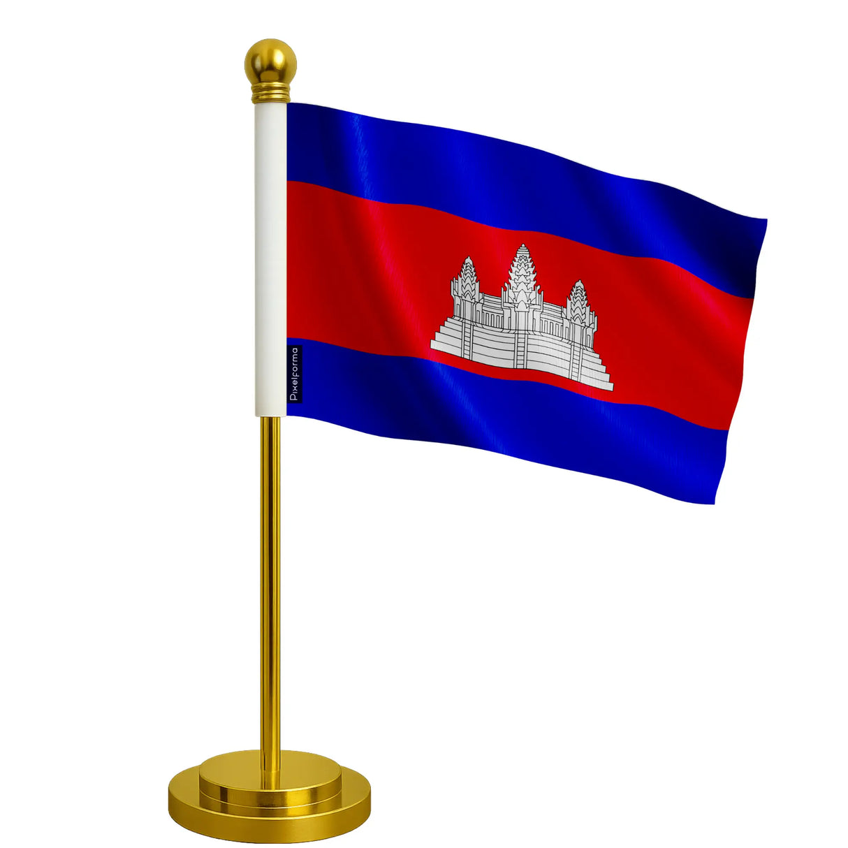 Drapeau bureau cambodge polyester avec socle acier inoxydable