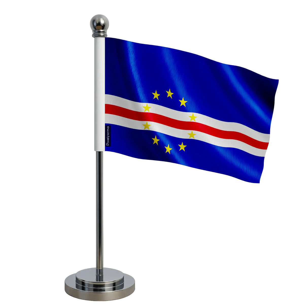 Drapeau bureau cap-vert polyester socle acier inoxydable