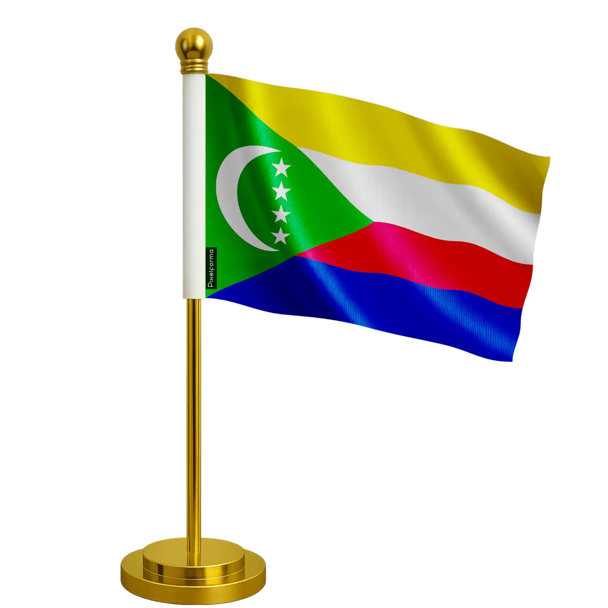 Drapeau bureau comores polyester avec socle acier inoxydable