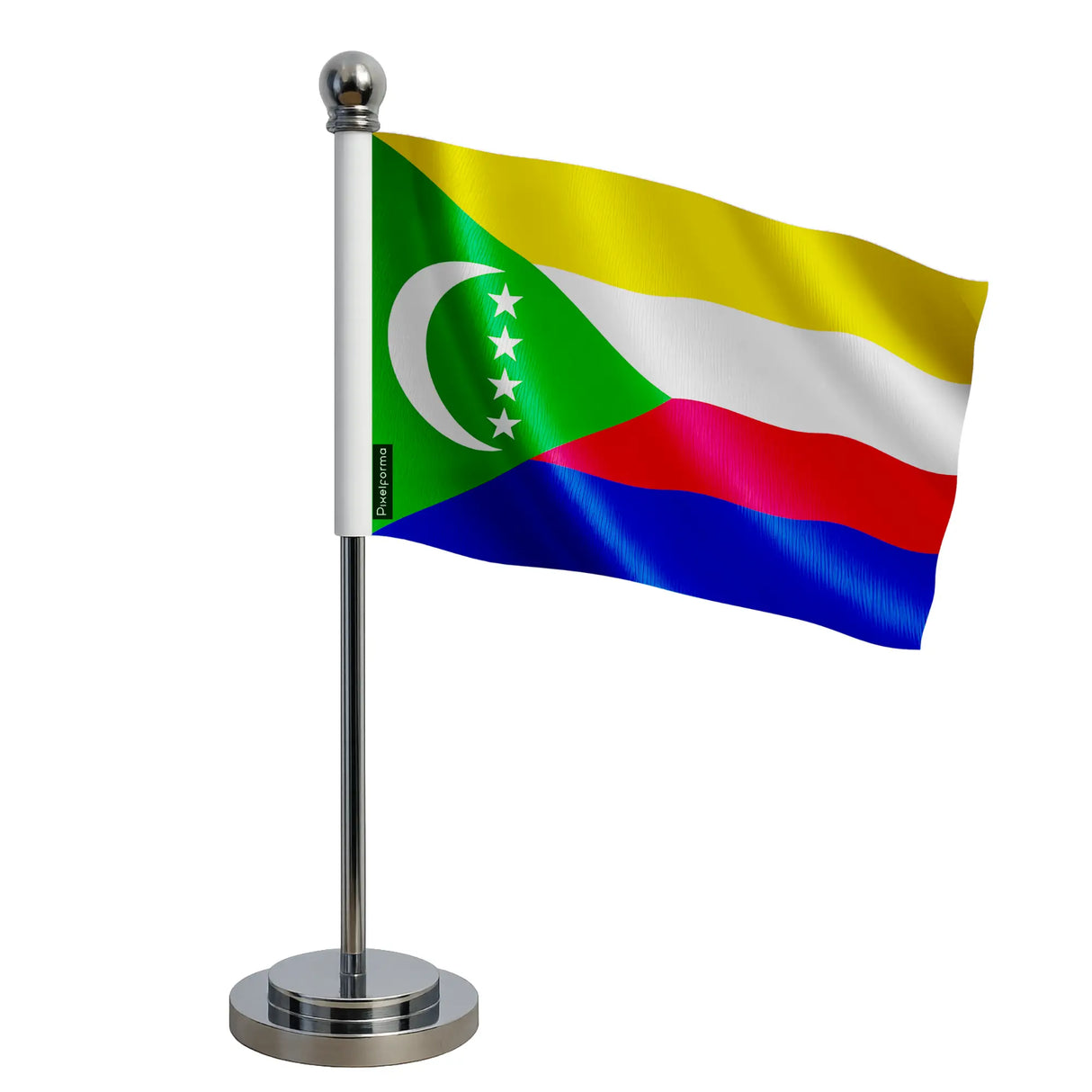 Drapeau bureau comores polyester socle acier inoxydable