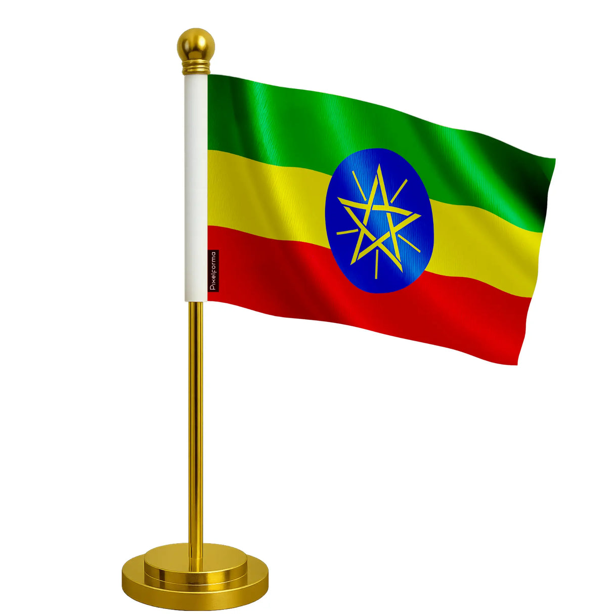 Drapeau bureau éthiopie polyester avec socle acier inoxydable