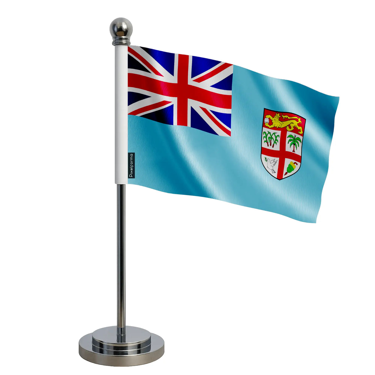 Drapeau bureau fidji polyester socle acier inoxydable