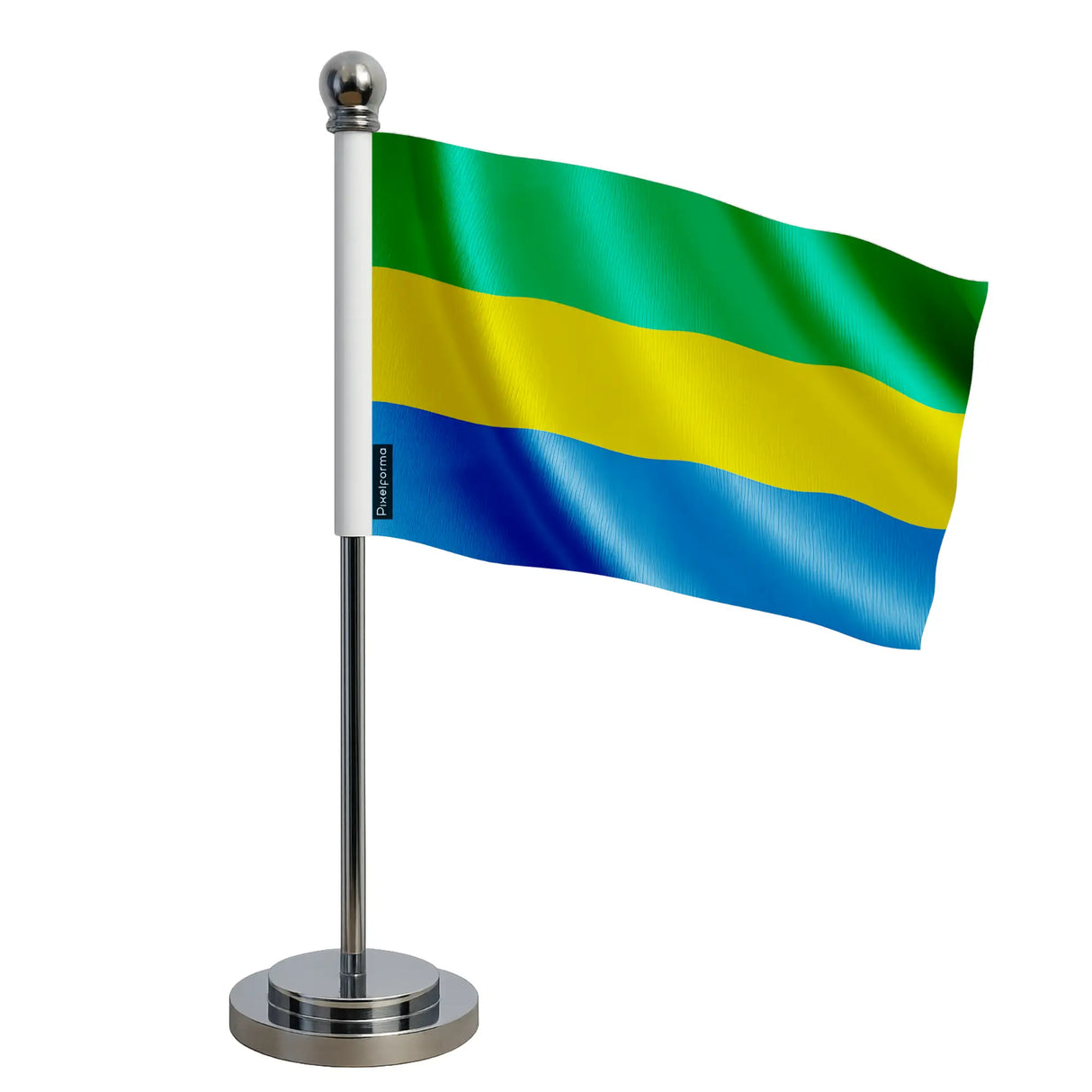 Drapeau bureau gabon polyester socle acier inoxydable