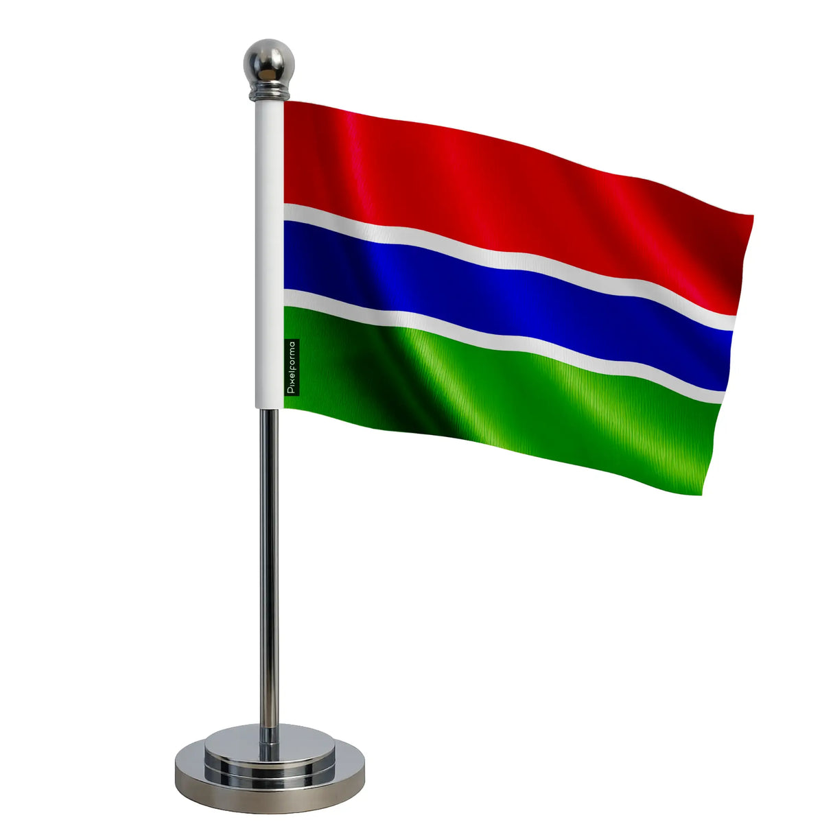 Drapeau bureau gambie polyester avec socle acier inoxydable