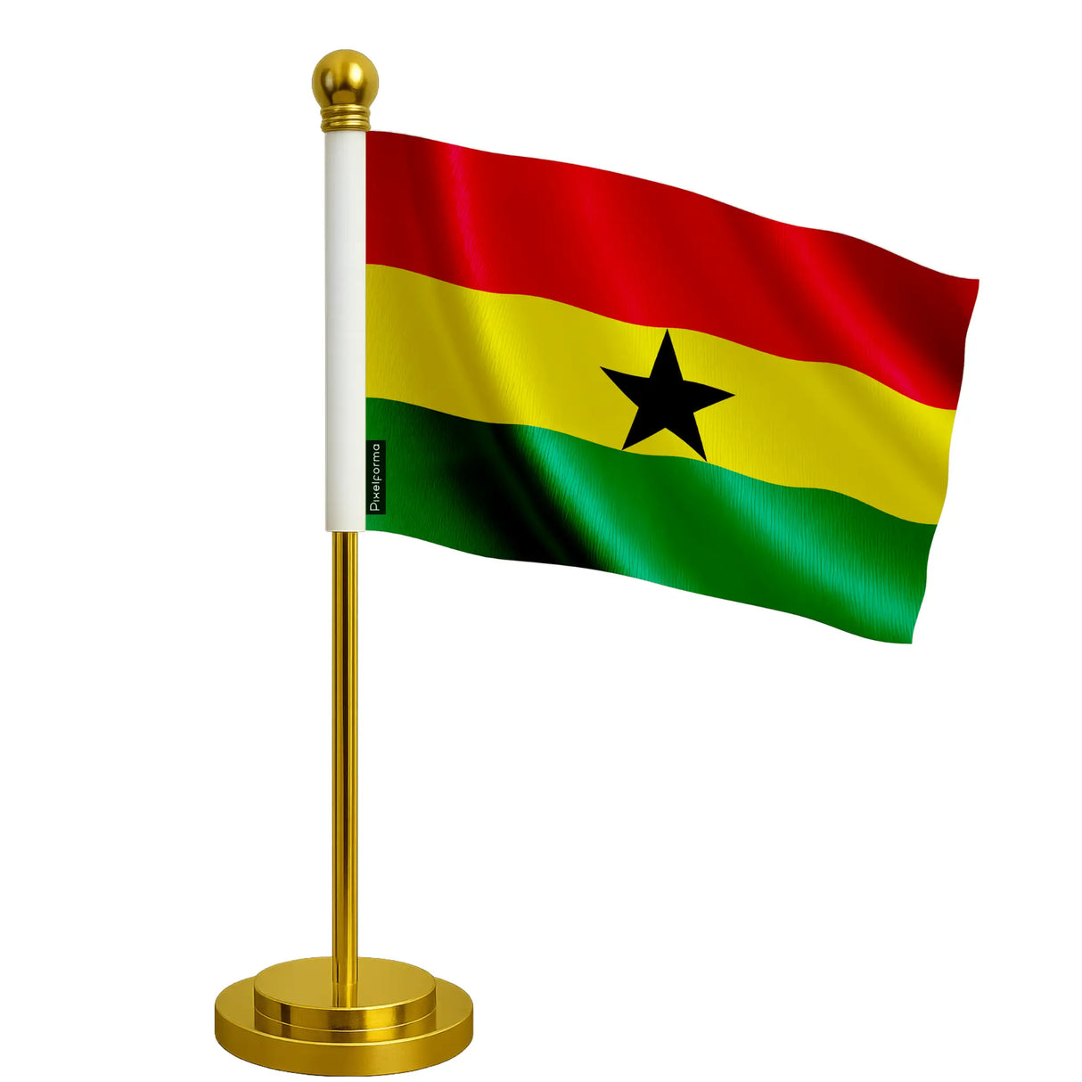 Drapeau bureau ghana polyester socle acier inoxydable