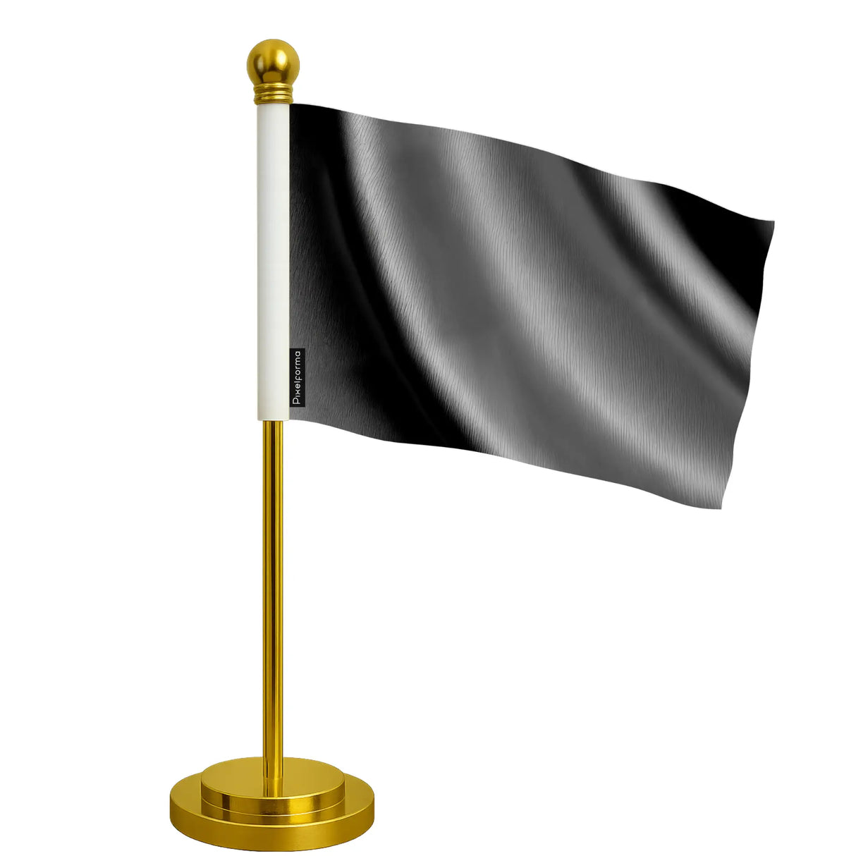 Drapeau bureau gris noir polyester socle acier inoxydable