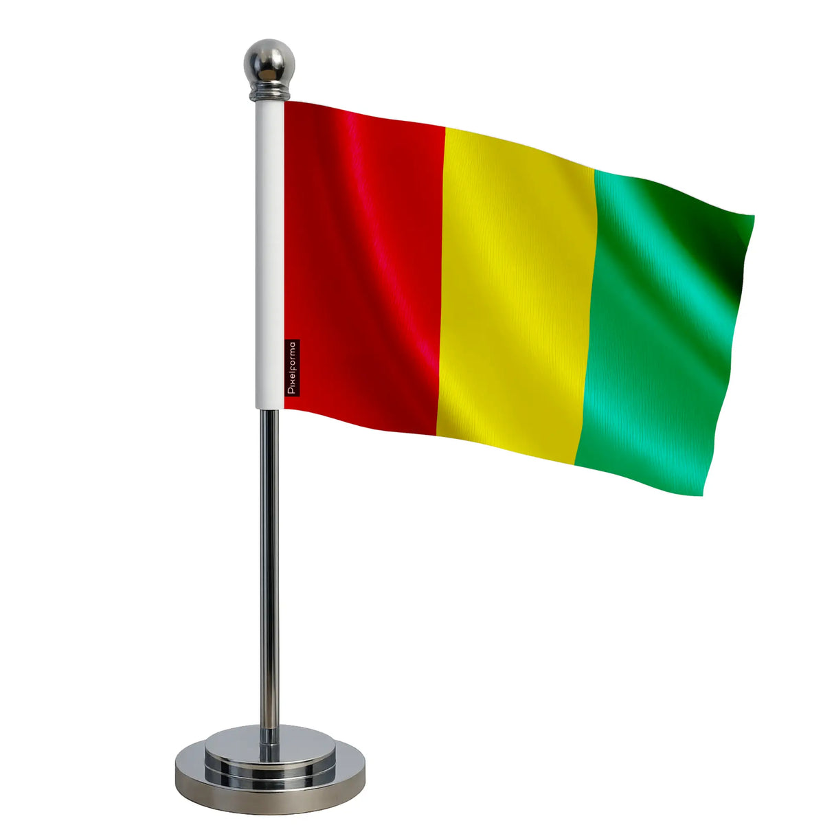 Drapeau bureau guinée polyester socle acier inoxydable