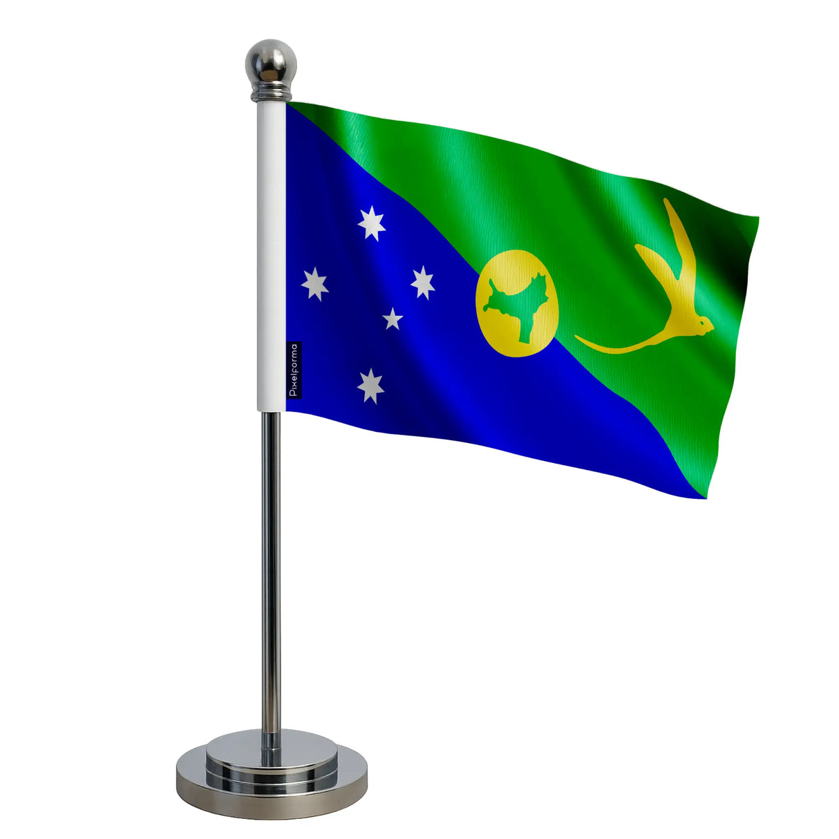 Drapeau bureau île christmas polyester socle acier inoxydable