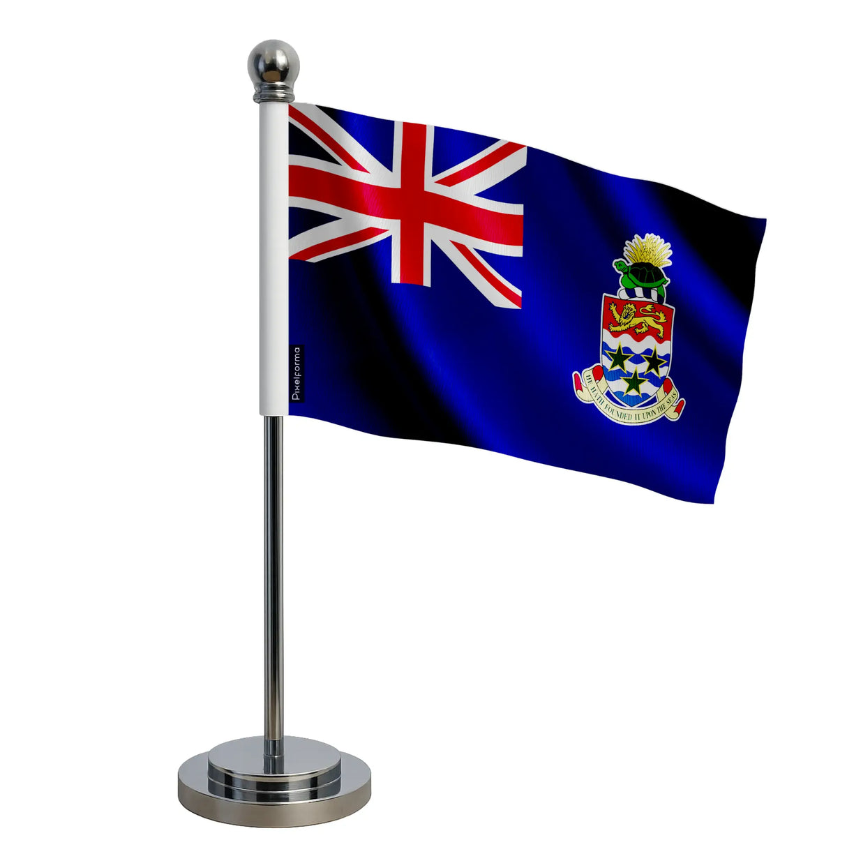Drapeau bureau îles caïmans polyester socle acier inoxydable