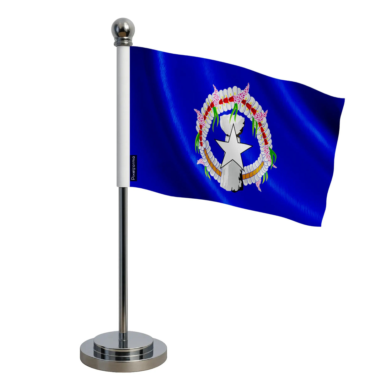 Drapeau bureau îles mariannes polyester socle acier inoxydable