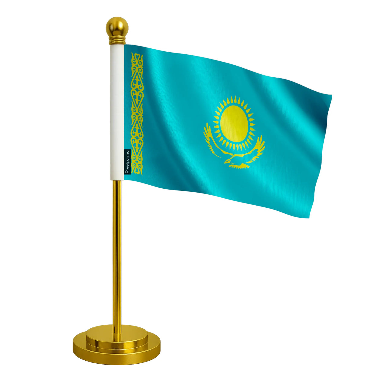 Drapeau bureau kazakhstan polyester socle acier inoxydable