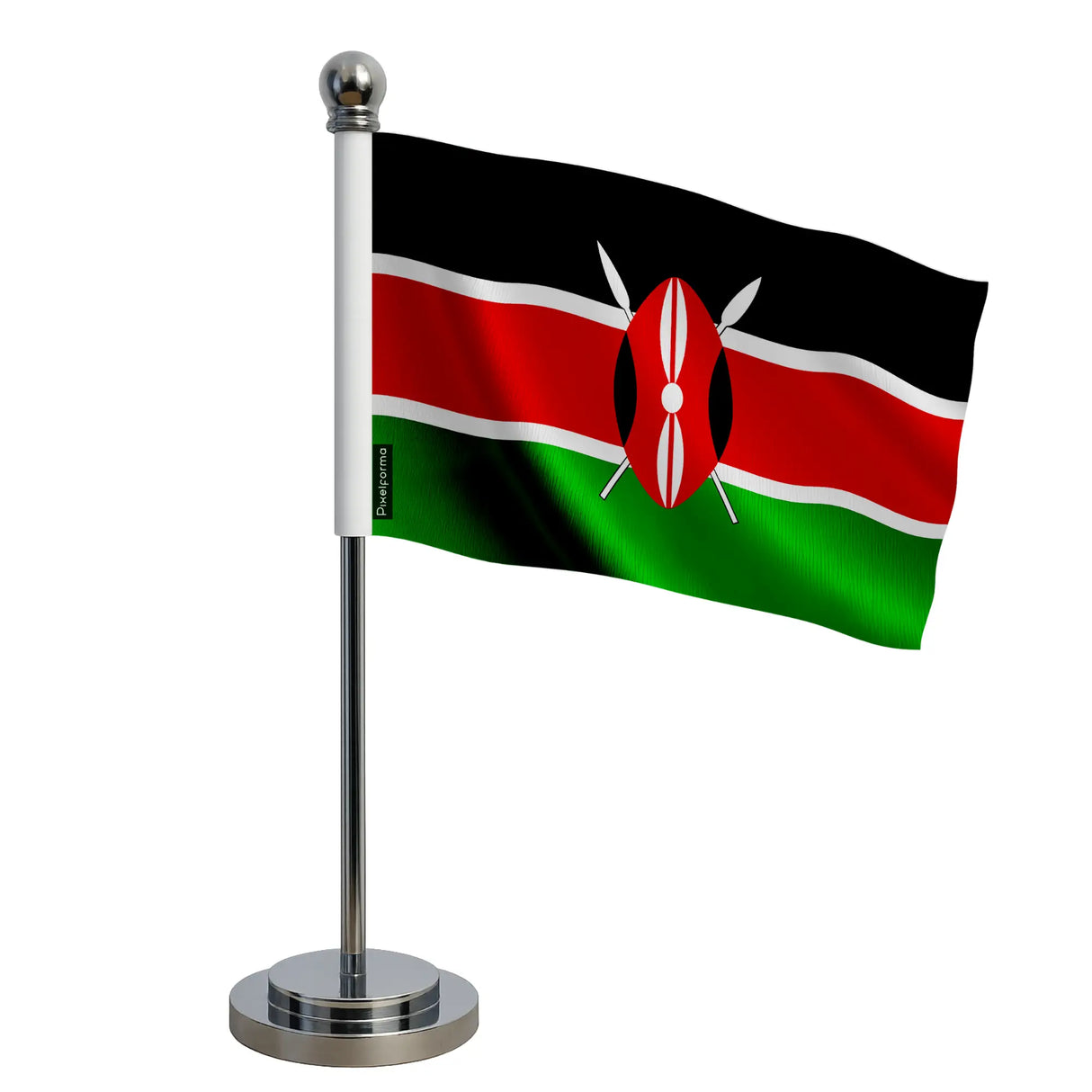 Drapeau bureau kenya polyester socle acier inoxydable