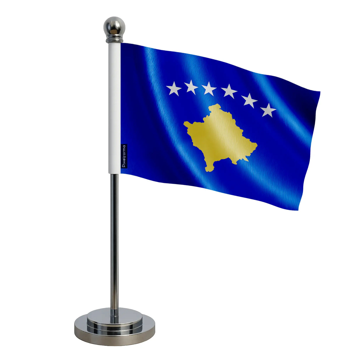 Drapeau bureau kosovo polyester avec socle acier inoxydable
