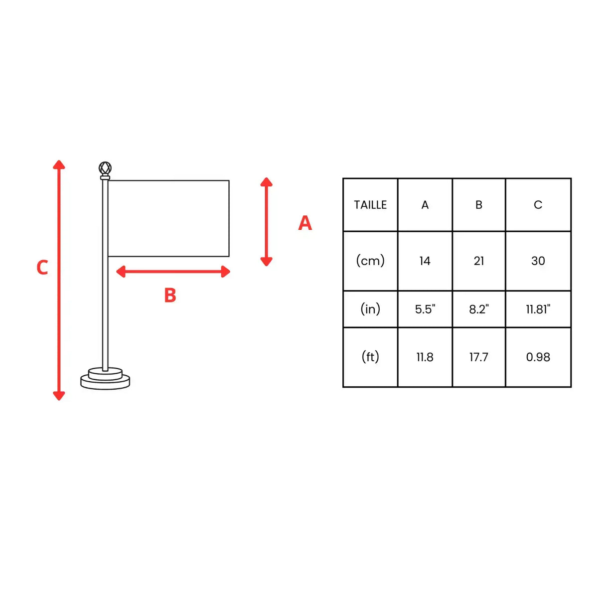 Drapeau bureau koweït polyester avec socle acier inoxydable