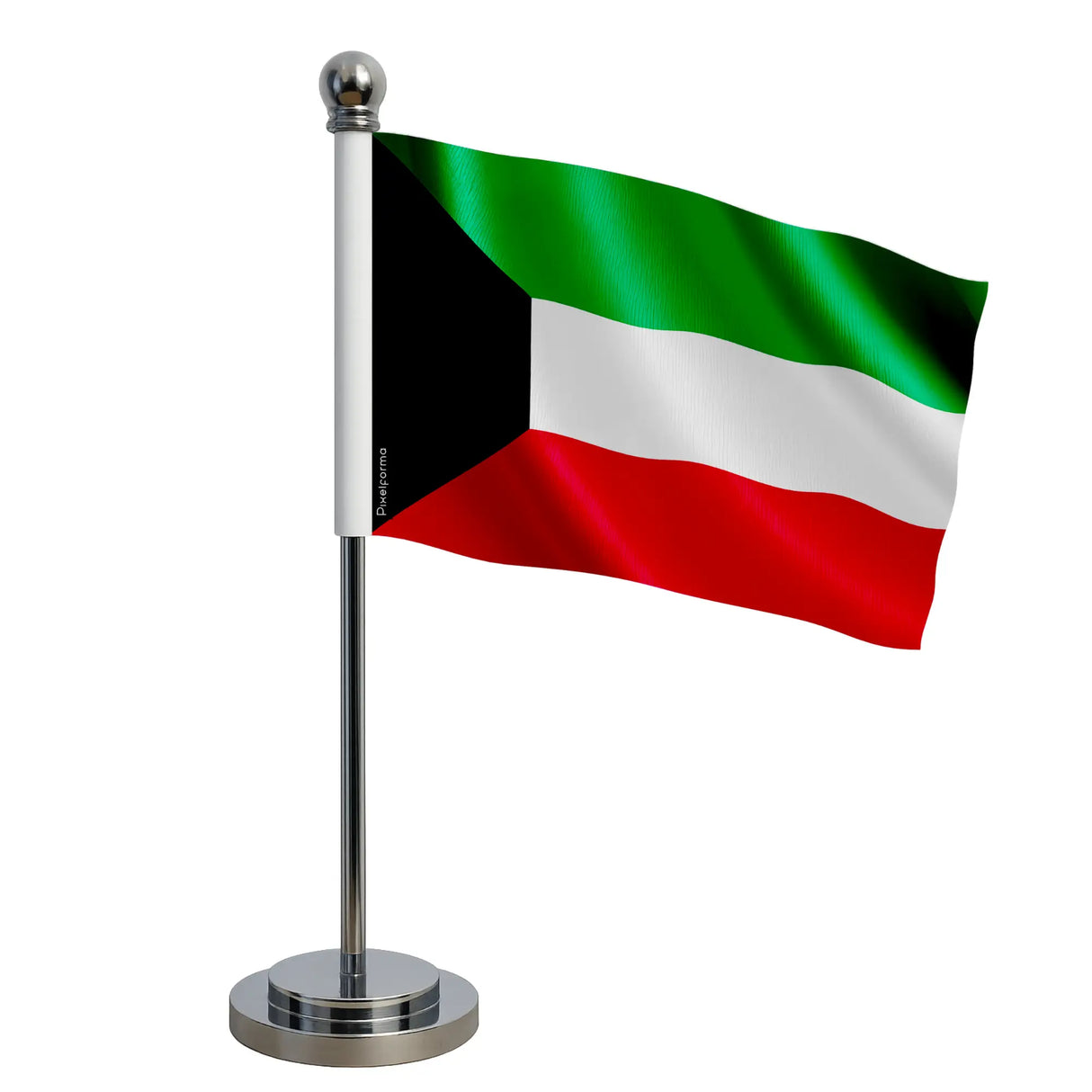 Drapeau bureau koweït polyester avec socle en acier inoxydable