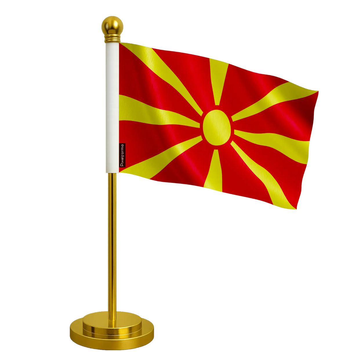 Drapeau bureau macédoine du nord polyester socle acier inoxydable