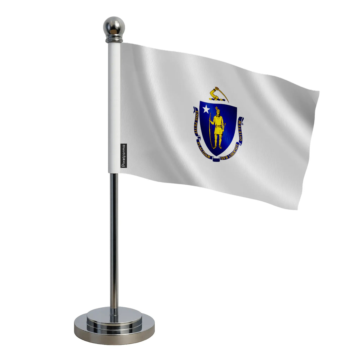 Drapeau bureau massachusetts polyester socle acier inoxydable